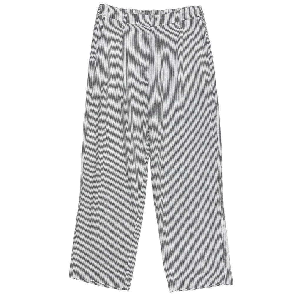 Old Navy Linen Blend Tailored Wide Leg Striped Pants Charcoal White Women L NWT